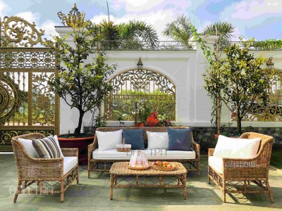 Rustic rattan wicker sofa set